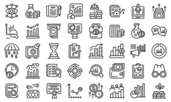 jeu d'icônes de prévision de marché, style de contour vecteur