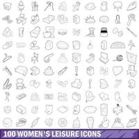 100 icônes de loisirs pour femmes, style de contour vecteur