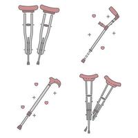 jeu d'icônes de béquilles de blessure, style de contour vecteur