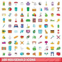 Ensemble de 100 icônes de ménage, style cartoon vecteur