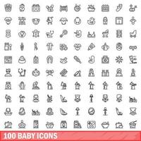 Ensemble de 100 icônes de bébé, style de contour vecteur