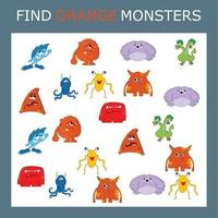 retrouvez le personnage du monstre orange entre autres. à la recherche d'orange. jeu de logique pour les enfants. vecteur