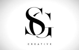 création de logo de lettre artistique sg avec police serif en illustration vectorielle de couleurs noir et blanc vecteur