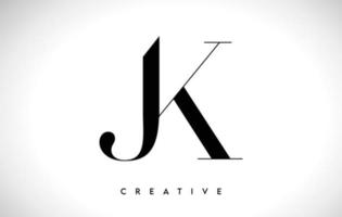 création de logo de lettre artistique jk avec police serif en illustration vectorielle de couleurs noir et blanc vecteur