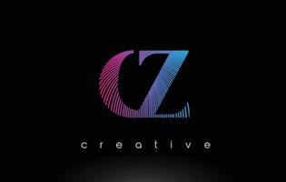 création de logo cz avec plusieurs lignes et couleurs bleu violet. vecteur