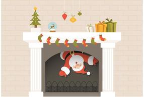 Free Santa Descends from Christmas Fireplace Vector