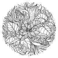 doodle motif floral en noir et blanc. page pour livre de coloriage travail très intéressant et relaxant pour les enfants et les adultes. dessin zentangle. tapis de fleurs dans un jardin magique vecteur