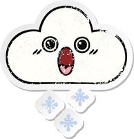 autocollant en détresse d'un joli nuage de neige de dessin animé vecteur