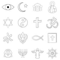 contour de jeu d'icônes de religion vecteur