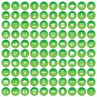 100 icônes de haute technologie définissent un cercle vert vecteur