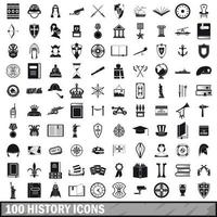 Ensemble de 100 icônes d'histoire, style simple