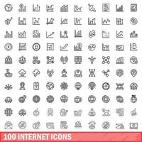 Ensemble de 100 icônes internet, style de contour vecteur