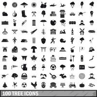 Ensemble de 100 icônes d'arbre, style simple vecteur