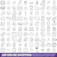 100 icônes d'achat en ligne, style de contour vecteur