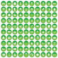 100 icônes d'enfants définissent un cercle vert vecteur