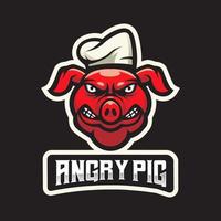 création de logo de mascotte de dessin animé de cochon en colère vecteur