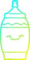 ligne de gradient froid dessinant une bouteille d'eau heureuse de dessin animé vecteur