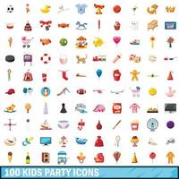 100 icônes de fête pour enfants, style cartoon vecteur