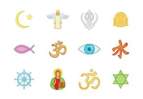 jeu d'icônes de signe de religion, style cartoon vecteur