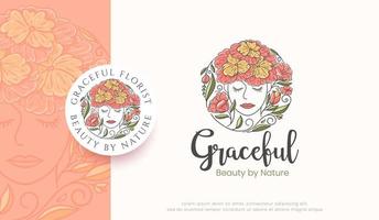 beauté femme avec fleur cheveux illustration logo design vecteur