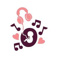 bébé embryon dans l'utérus écouter le modèle de vecteur de musique