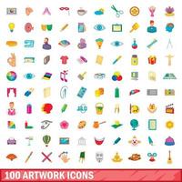 Ensemble de 100 icônes d'illustration, style dessin animé vecteur