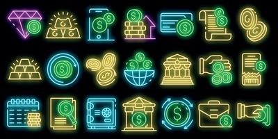 Métaux bancaires icônes définies vecteur néon
