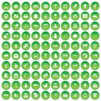 100 icônes de bébé définies cercle vert vecteur