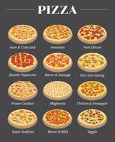 conception graphique de la collection de jeu de menus de pizza vecteur