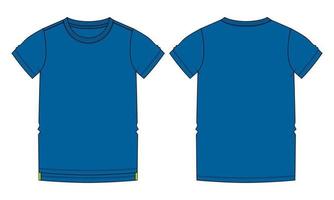 t shirt à manches courtes illustration vectorielle modèle de couleur bleue vues avant et arrière vecteur