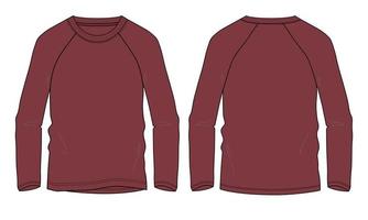 t-shirt à manches longues raglan mode technique croquis plat illustration vectorielle modèle de couleur rouge vecteur
