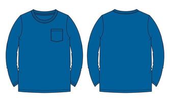 t shirt à manches longues mode technique croquis plat illustration vectorielle modèle de couleur bleue vecteur