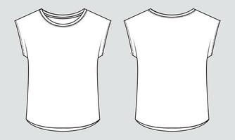 t shirt tops mode technique croquis plat modèle d'illustration vectorielle pour dames vecteur