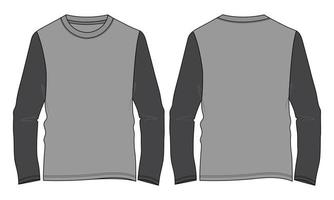 t shirt à manches longues mode technique croquis plat illustration vectorielle modèle de couleur grise vecteur