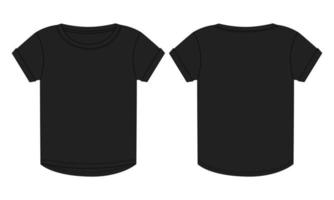 t shirt à manches courtes en tête illustration vectorielle modèle de couleur noire pour dames vecteur