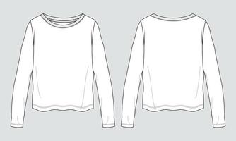 t-shirt à manches longues en tête appartements de mode technique croquis modèle d'illustration vectorielle pour dames vecteur