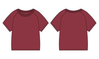 raglan manches courtes t shirt mode technique croquis plat illustration vectorielle modèle de couleur rouge pour bébés garçons vecteur