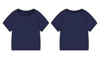 t-shirt à manches courtes raglan mode technique croquis plat illustration vectorielle modèle de couleur marine pour bébés garçons vecteur