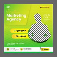 conception de bannière ou de flyer de modèle de marketing numérique post webinaire sur les médias sociaux avec la couleur verte vecteur