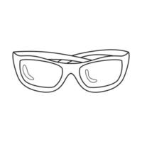 lunettes de soleil doodle avec montures jaunes. accessoire personnel d'été. lunettes de soleil pliées. équipement pour la randonnée, le tourisme, les voyages. contour illustration vectorielle noir et blanc isolé sur fond blanc. vecteur