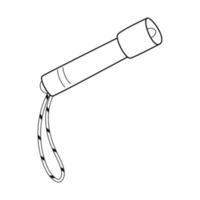 doodle lampe de poche de poche avec cordon de serrage. appareil d'éclairage domestique. équipement pour le tourisme, le camping, les voyages, la randonnée. contour noir blanc vector illustration isolé sur fond blanc