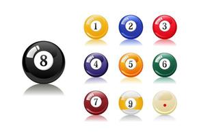 jeu de billard 9 boules numéros de billard 1 2 3 4 5 6 7 8 9 avec ombre sur fond blanc vecteur isolé