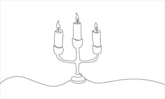 trois bougies dans un chandelier, un dessin au trait continu. isolé sur fond blanc. style minimaliste de vecteur