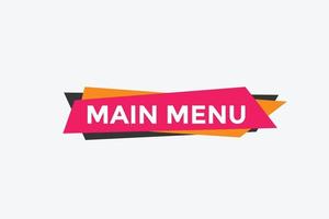 bouton du menu principal. modèle de bannière web de texte de menu principal. signe icône bannière vecteur