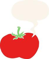 tomate de dessin animé et bulle de dialogue dans un style rétro