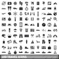 100 icônes de voyage définies dans un style simple vecteur