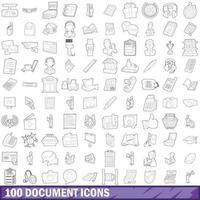 Ensemble de 100 icônes de document, style de contour vecteur