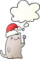 chat de noël dessin animé mignon et bulle de pensée dans un style de dégradé lisse vecteur
