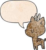 mignon dessin animé cerf et bulle de dialogue dans un style de texture rétro vecteur