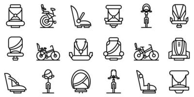ensemble d'icônes de vélo de siège enfant, style de contour vecteur